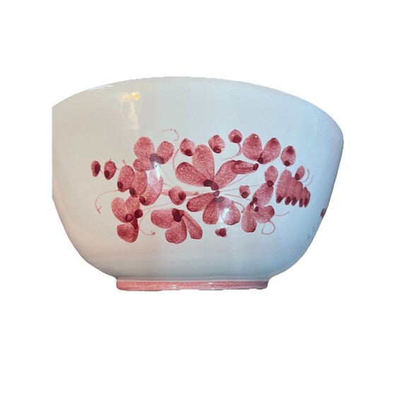 Deruta Italy Pottery Hand Painted Floral Bowl Artist Signed Pinkish Red Bird - Picture 4 of 6